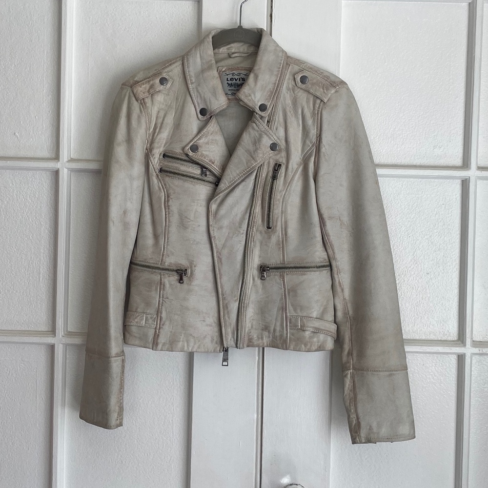 Women's Levi's Leather Moto jacket in White Vintaged size S